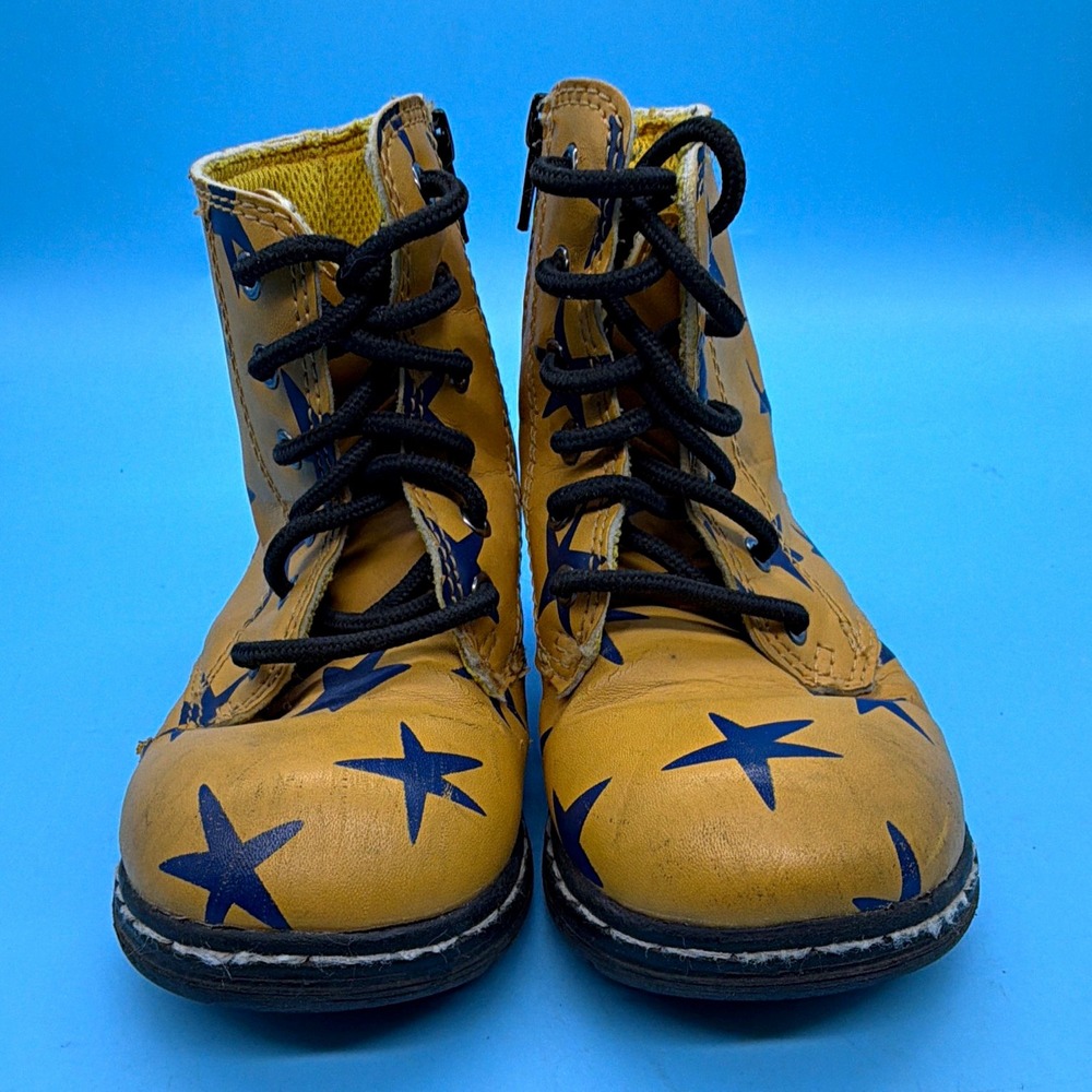 BREEZA IFME Unisex Kids Size 10 Yellow/Blue Star Leather Ankle Combat Boots